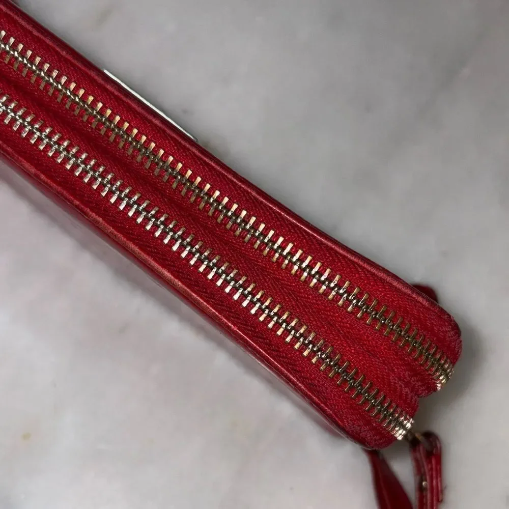 Borgasets Wallet Clutch Red Leather Double  Zip Around Wristlet